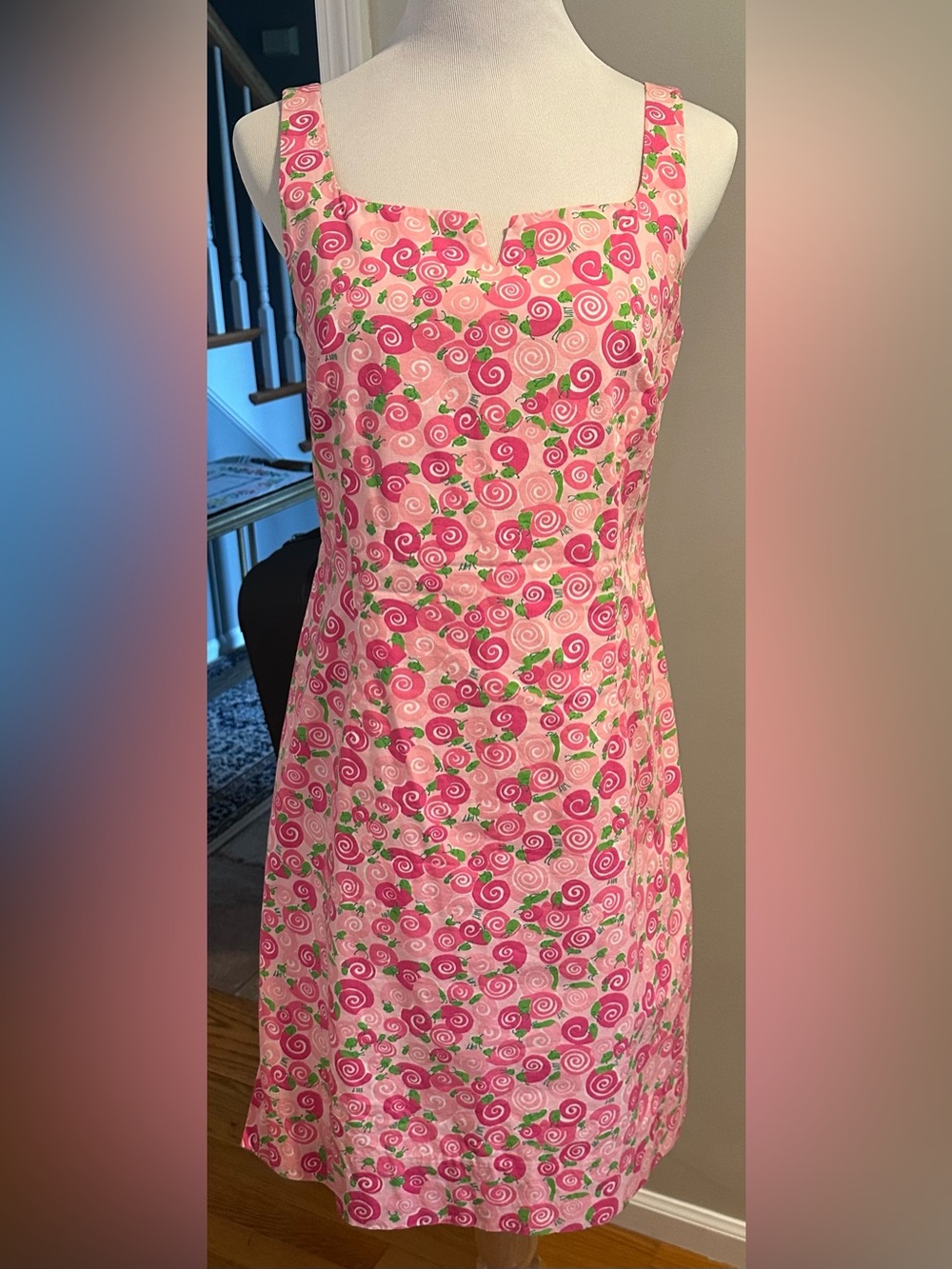 Lilly Pulitzer Vintage Pink Rolls Royce Escargot Snail Floral Dress EUC 10